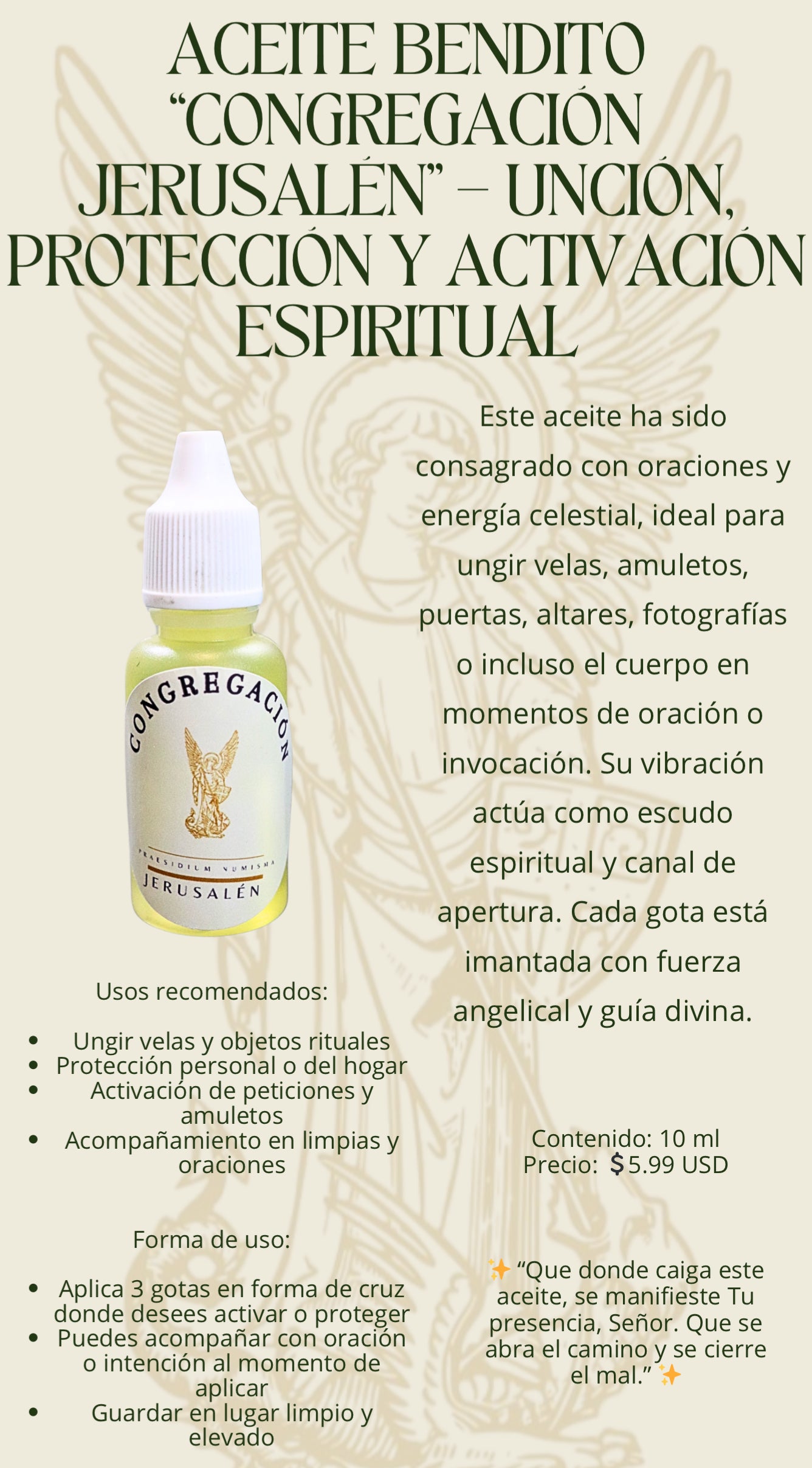 ACEITE BENDITO "CONGREGACIÓN
JERUSALÉN" - UNCION, PROTECCION Y ACTIVACION ESPIRITUAL