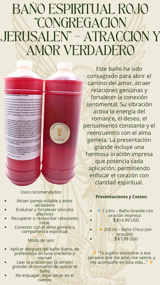 BANO ESPIRITUAL ROJO "CONGREGACIÓN JERUSALÉN" - ATRACCIÓN Y AMOR VERDADERO