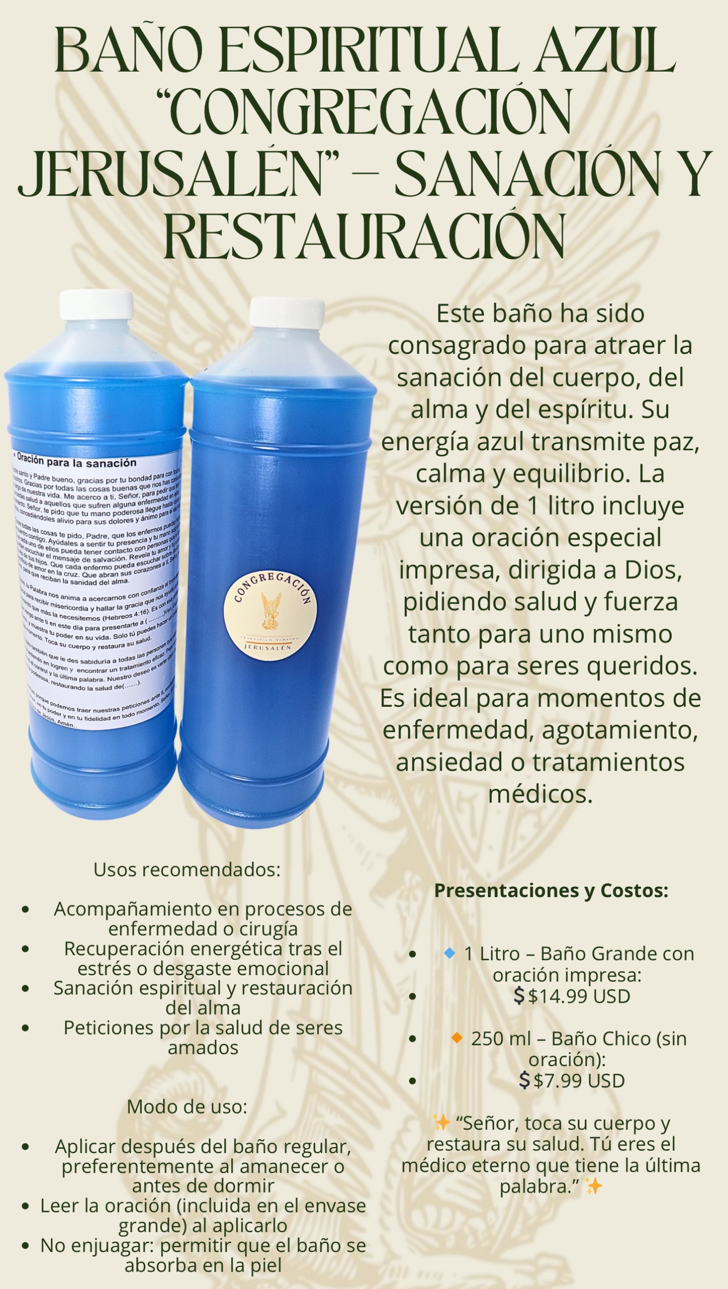BANO ESPIRITUAL AZUL "CONGREGACIÓN
JERUSALÉN" - SANACIÓN Y RESTAURACION