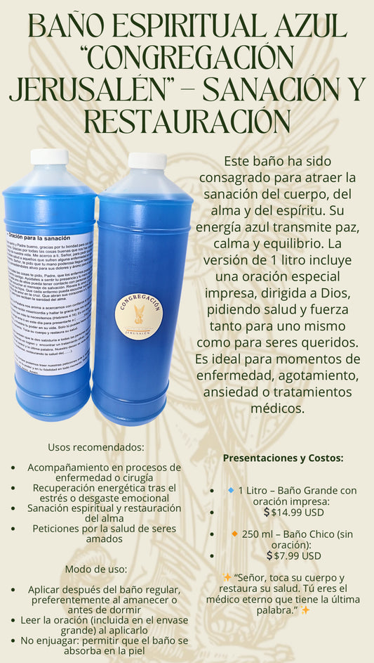 BANO ESPIRITUAL AZUL "CONGREGACIÓN
JERUSALÉN" - SANACIÓN Y RESTAURACION